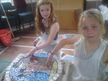 Ellen and Charlotte making part of the mosaic